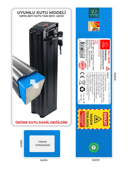 Yuki YK45 36V 28Ah Uyumlu Bataryası Kutusuz Elektrikli Bisiklet Pili Li-ion Yedek Pil Paketi Yuk.04O.10S8P.35BS